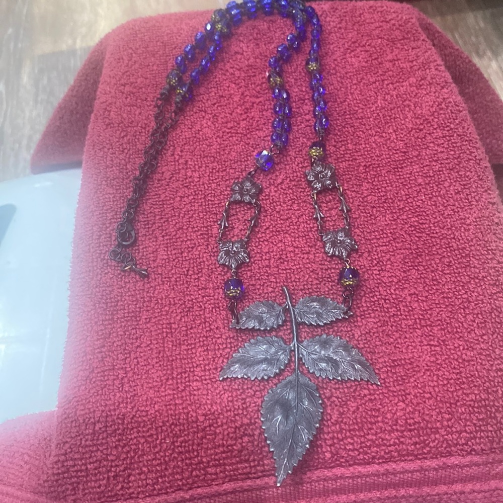 Necklace, leaf with blue beads. Nice
